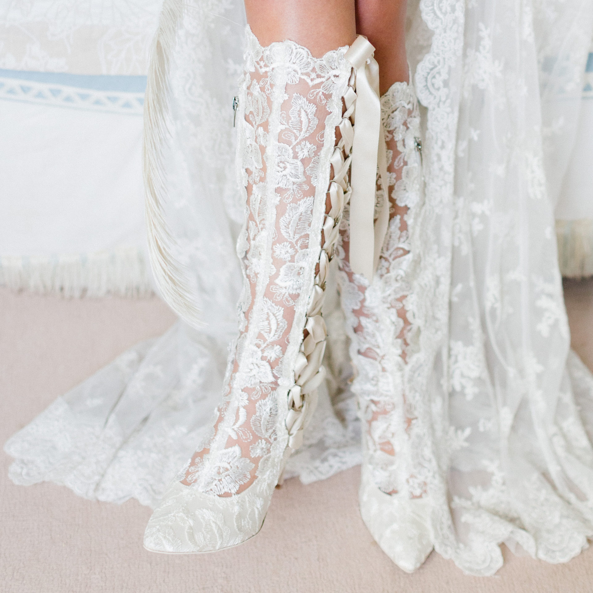 Ivory Lace Wedding Boots and Shoes 