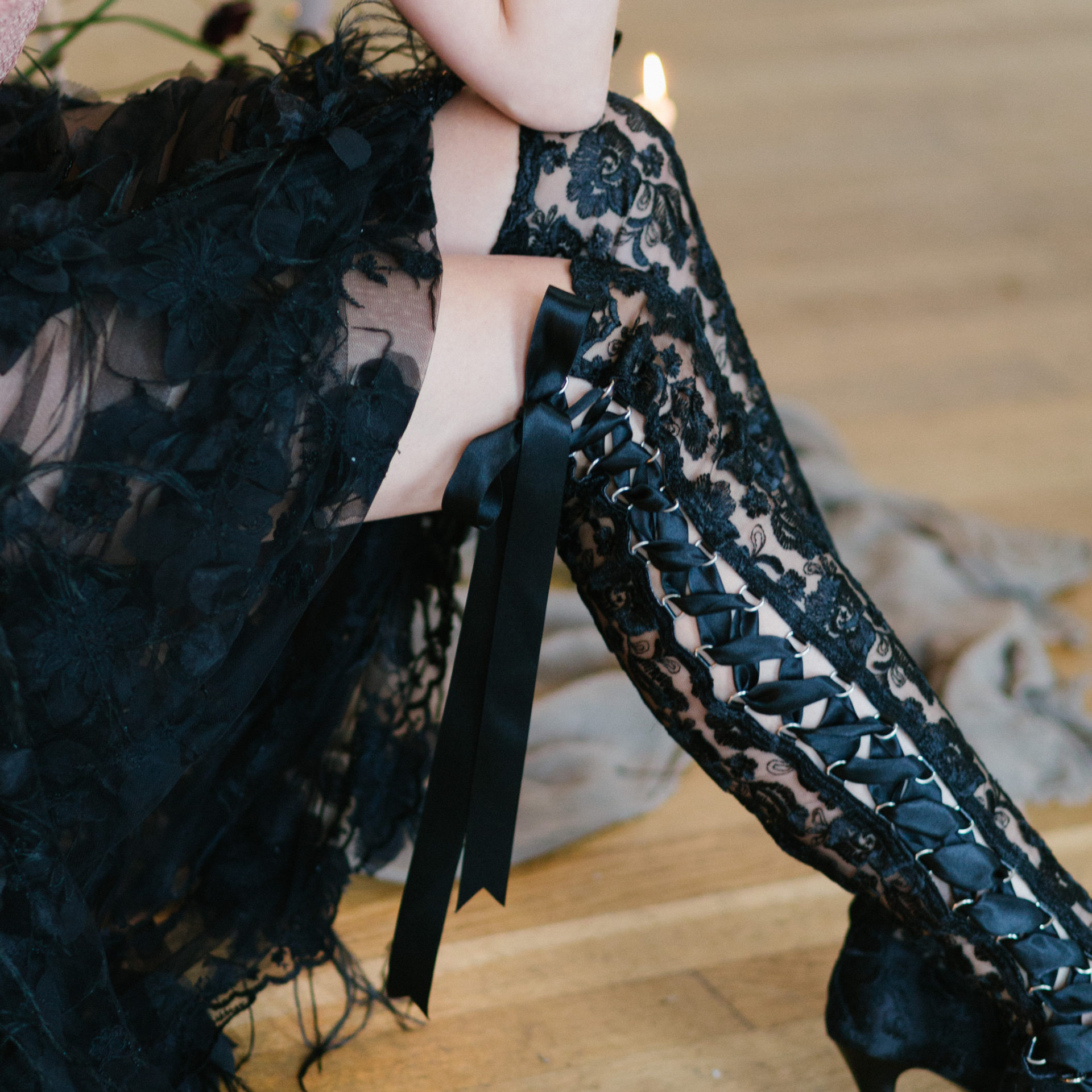 black lace over the knee boots