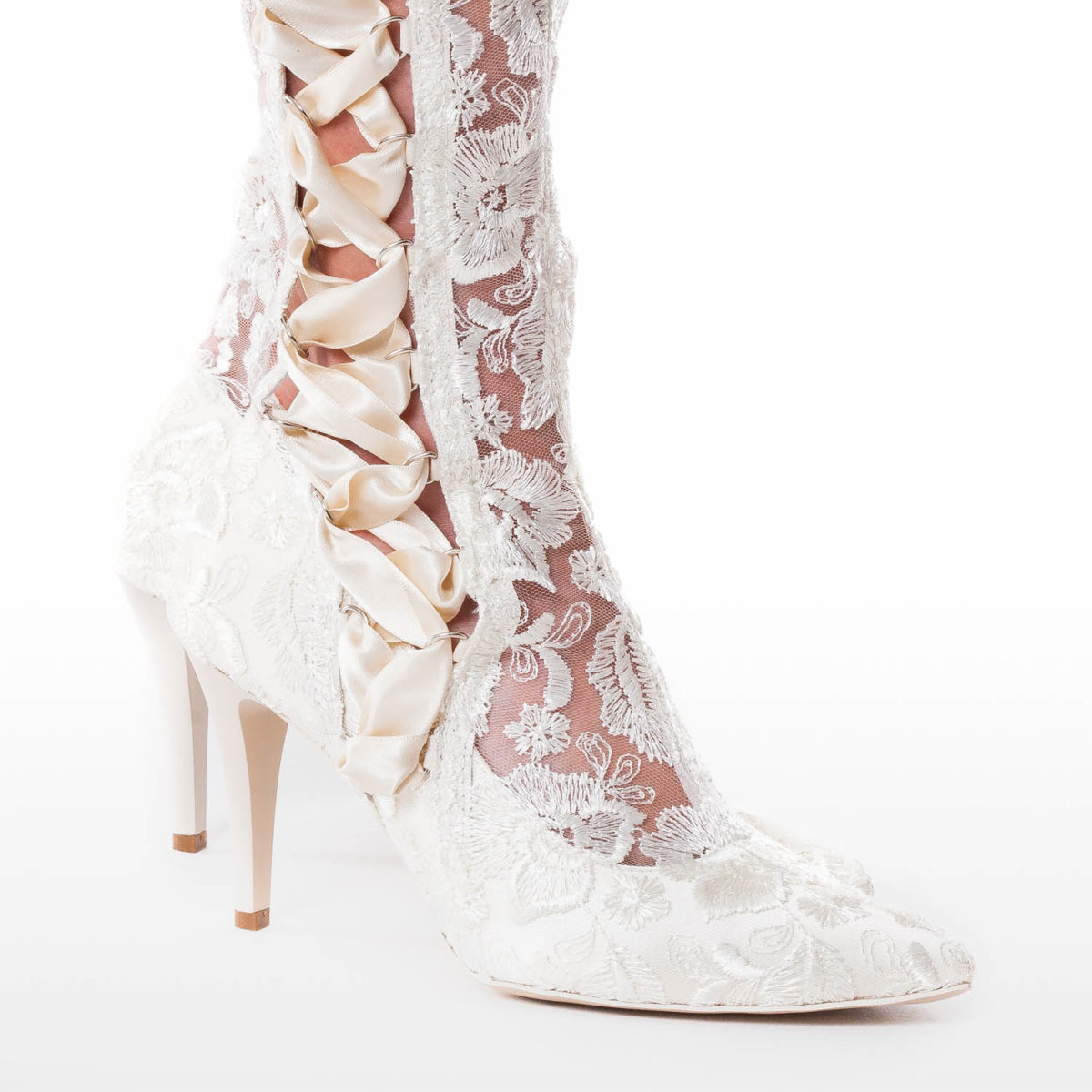 Over The Knee Ivory Lace Wedding Boots - House Of Elliot