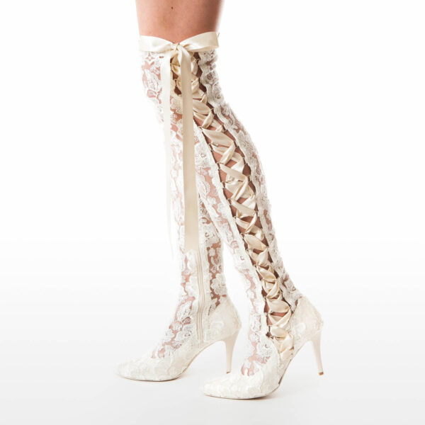 Over the knee Ivory Lace Wedding Boots - House of Elliot