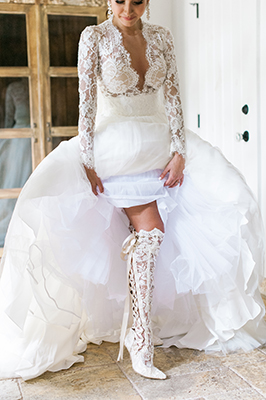 Over the knee Ivory Lace Wedding Boots - House of Elliot