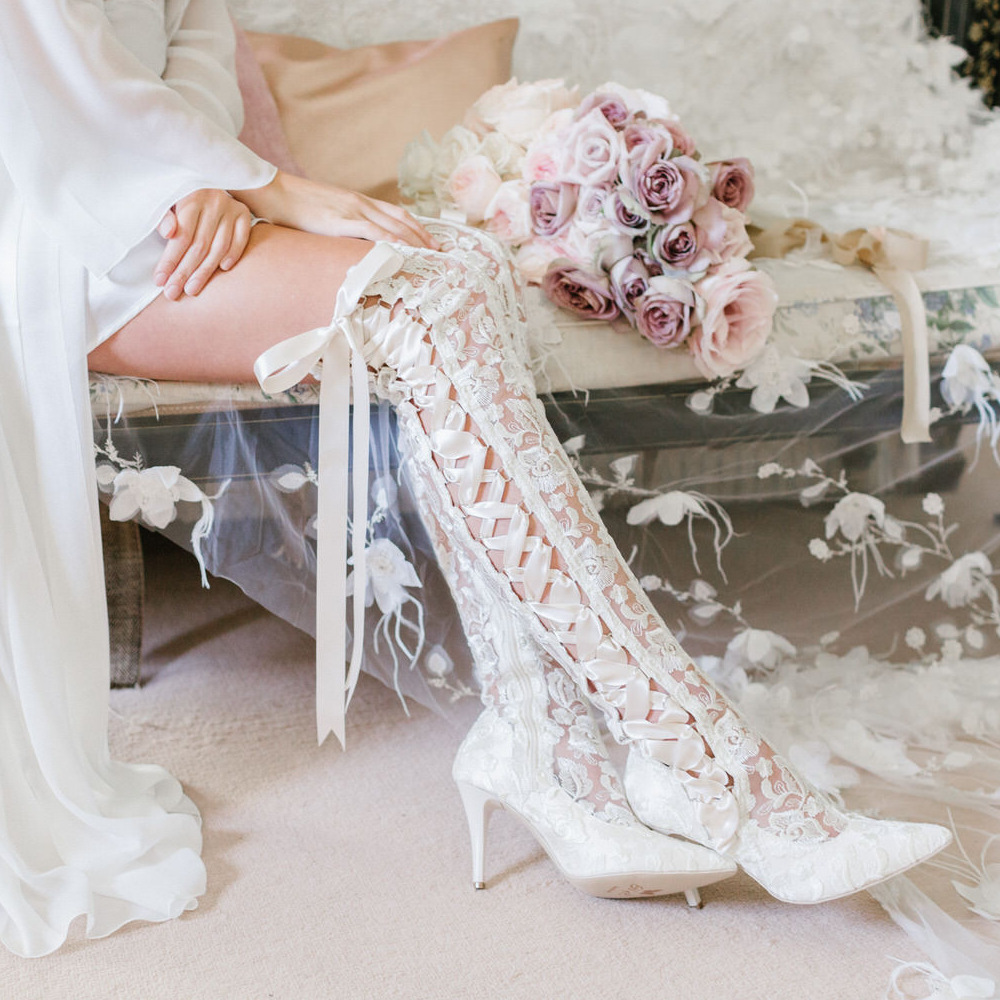 Over the knee Ivory Lace Wedding Boots 