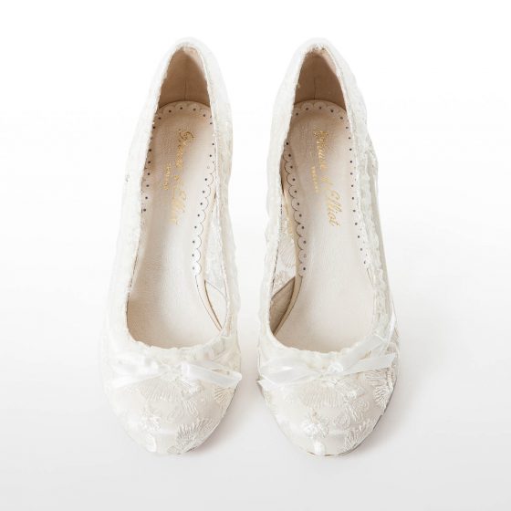 Vintage Ivory Lace Wedding Shoes - Low Heel Bridal Shoes House of Elliot